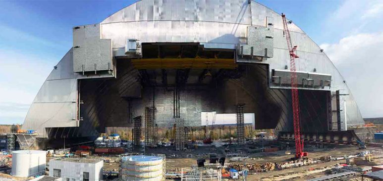 Major step in unique engineering project as Chernobyl arch slides into place