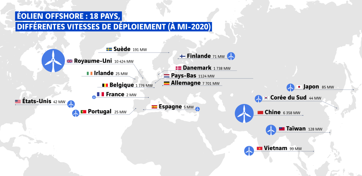Carte du monde de l'éolien 