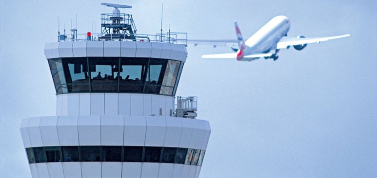 View of the control tower at London Gatwick airport