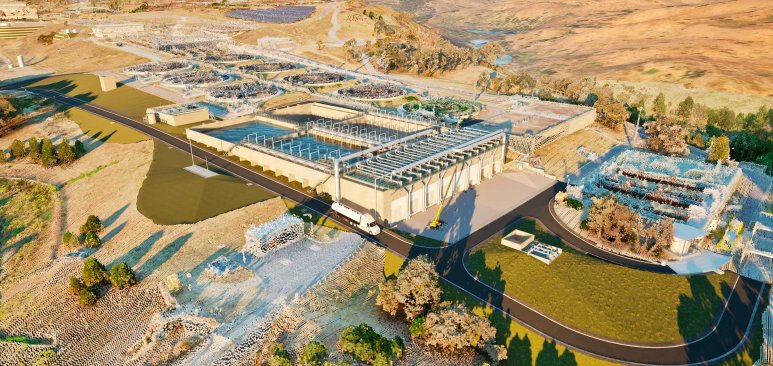 Vue aérienne de la station de traitement de Canberra