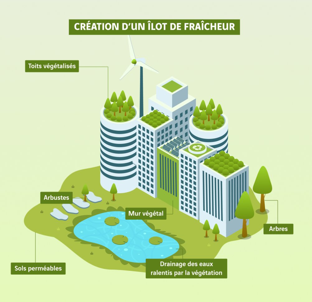 schéma création d'un îlot de chaleur urbain