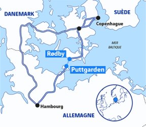 Le tracé du tunnel reliant Puttgarden à Rødby